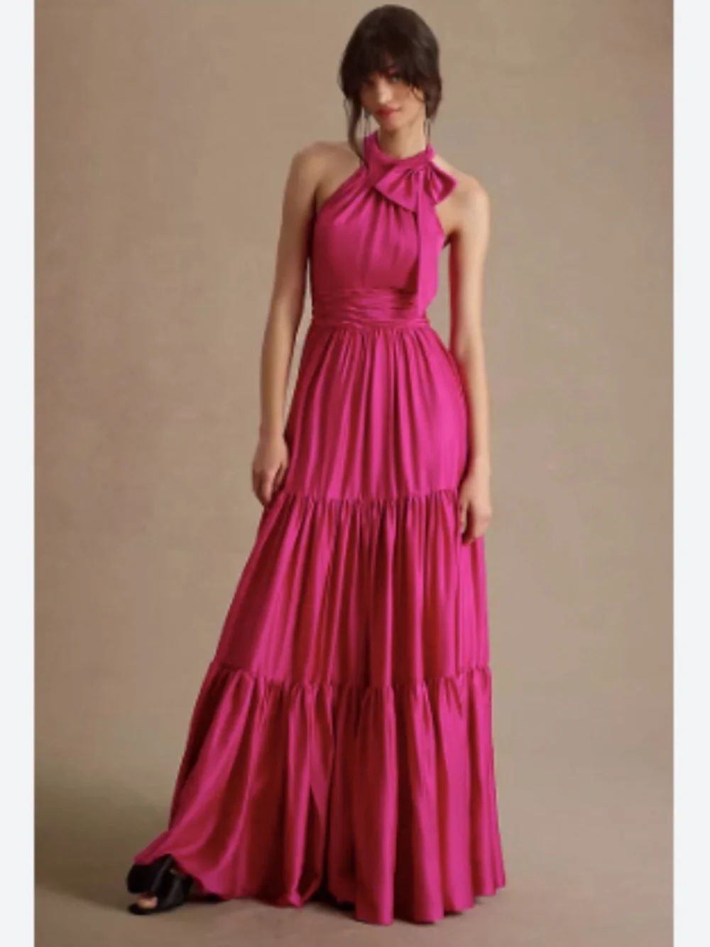 NEW Mac Duggal Fuchsia Tiered Ruffle Halter Gown Dress Size 18